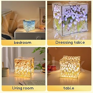wishpitara tulip cube mirror lamp – 20 led flower lights | 2 in 1 mirror & decorative table lamp for bedroom, living room & gift wishpitara tulip cube mirror lamp – 20 led flower lights | 2 in 1 mirror & decorative table lamp for bedroom, living room & gift