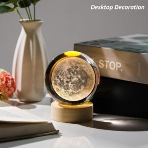 3d crystal ball solar system night lamp with wooden base – led colorful touch light | glass astronomy moon lamp for home décor