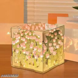 wishpitara tulip cube mirror lamp – 20 led flower lights | 2 in 1 mirror & decorative table lamp for bedroom, living room & gift