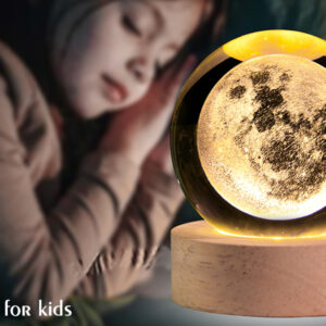 3d crystal ball astronomy night lamp with wooden base – led colorful touch light | solar system moon lamp for home décor